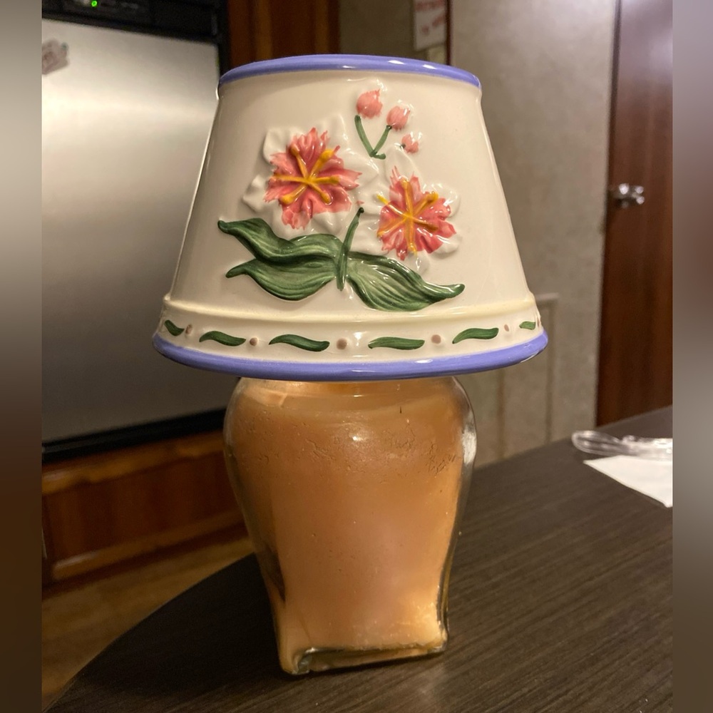 NEW!  Cherry Blossom Candle with Floral Ceramic Lampshade Topper (Set #1)